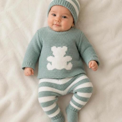 Conjunto lana 3 piezas oso verde 