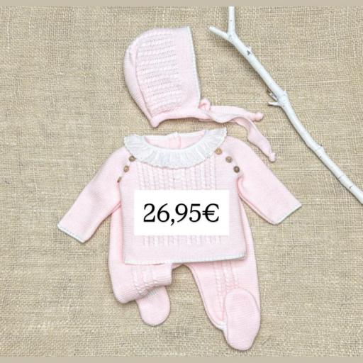 Conjunto lana 3 piezas rosa