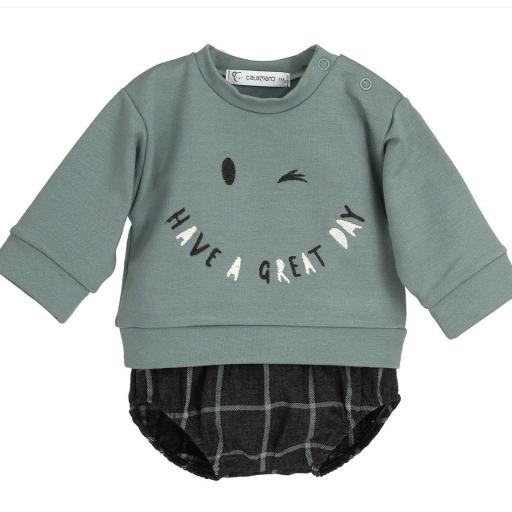 Conjunto bebé niño de dos piezas de Calamaro: Sudadera con braguitas