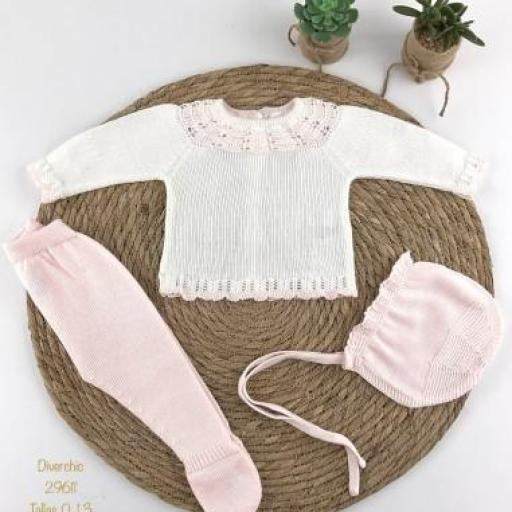 Conjunto hilo 3 piezas blanco rosa 