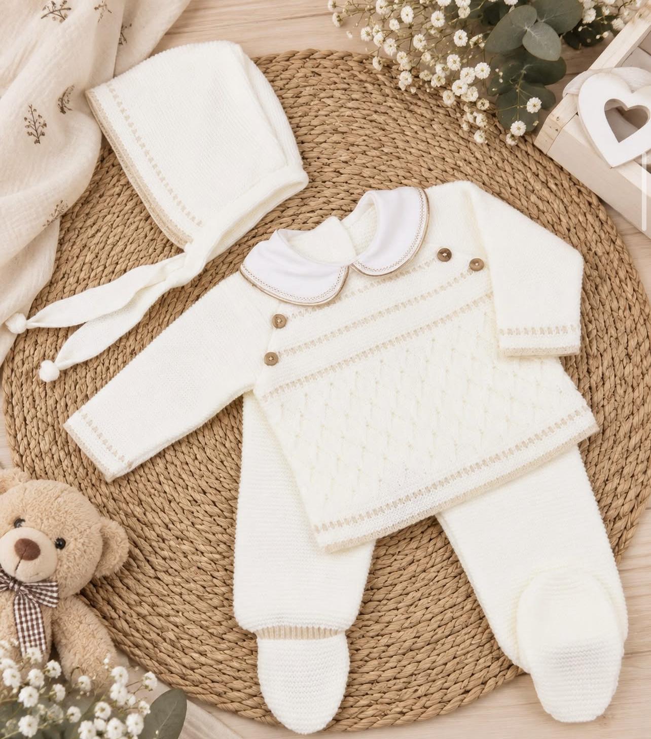 Conjunto lana 3 piezas arena crudo