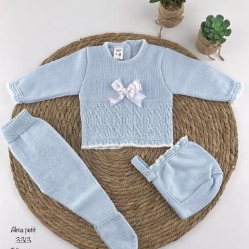 Conjunto de lana para bebé - 3 piezas celeste 