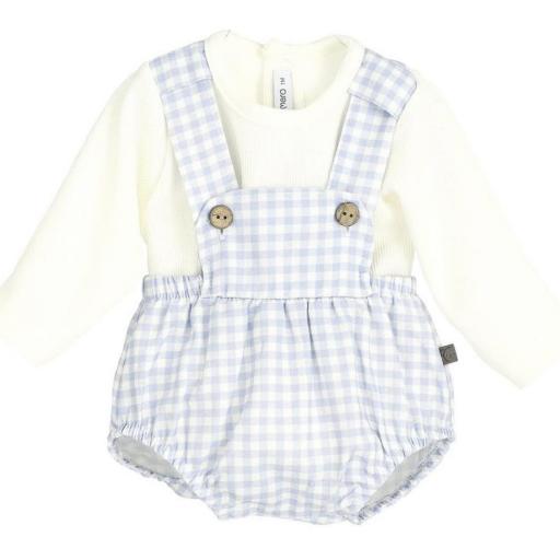 Conjunto Vichy Celeste y Camiseta Natural - Calamaro Bebé