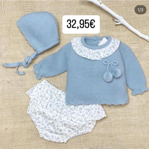 Conjunto lana niña 3 piezas Azul nube 