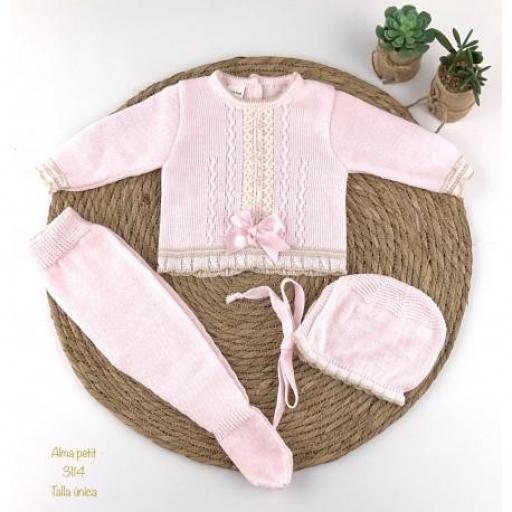 Conjunto lana 3 piezas rosa bebé  [0]