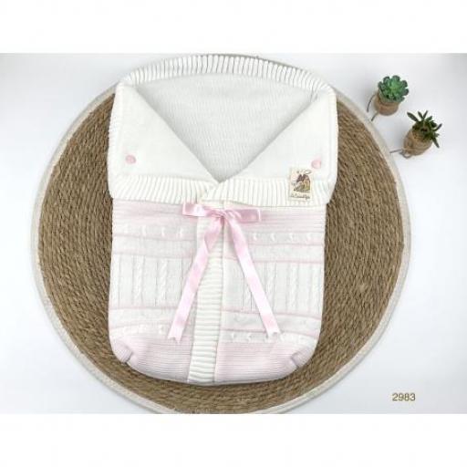 Comprar Saco capazo lana blanco rosa en lazosbebes