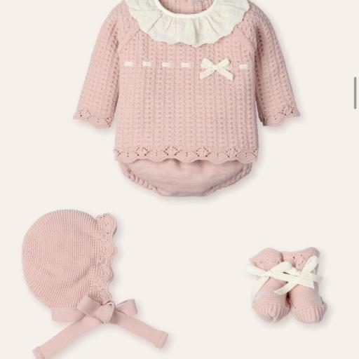 Conjunto de Lana Rosa Vintage 4 Piezas para Bebé | Mac Ilusión