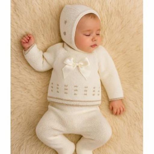 Conjunto lana 3 piezas beige 
