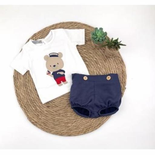 Conjunto 2 piezas bebé Lino niño marino 