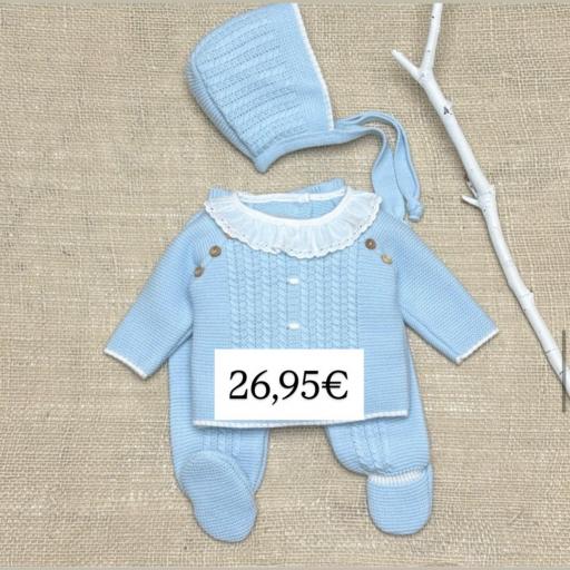 Conjunto lana 3 piezas celeste 