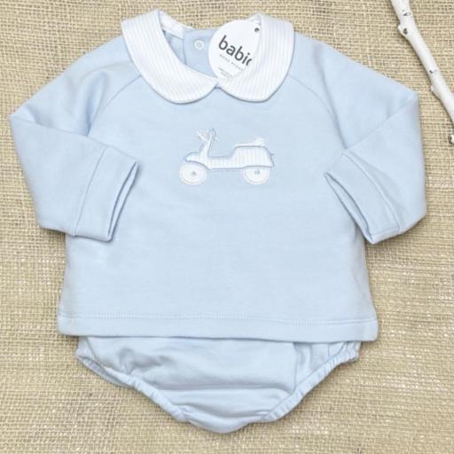 Conjunto Sudadera y Braguitas Bebé Babidu – Celeste con Moto Bordada