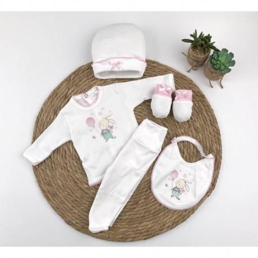 Pack nacimiento  bebé blanco rosa conejito 