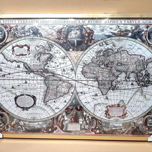 Cuadro con lámina cartografía mapa vintage Orbis Tabula Siglo XVII, Interiorismo Conservador, Marco color Dorado. [3]
