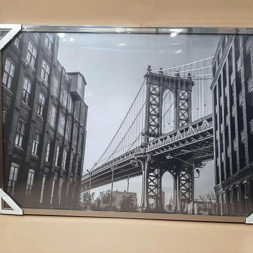 Cuadro con lámina de Puente de Brooklyn, Blanco y Negro Alta resolución, Marco color Níquel. [1]