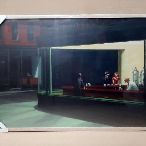 Cuadro con lámina de Edward Hopper Noctámbulos, Realismo Americano Siglo XX, Marco color Roble. [1]