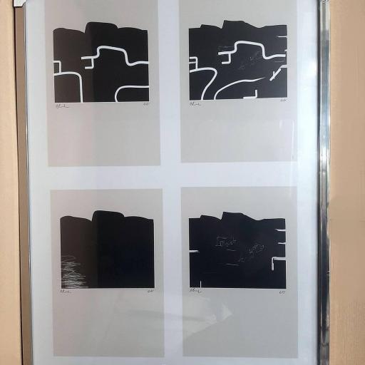 Cuadro con lámina de Arte Contemporáneo, Monocromático Blanco y Negro, Marco color Níquel. [2]