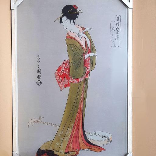 Cuadro con lámina de Figura Japonesa Arte Japonés Decorativo, Marco color Ceniza. [1]