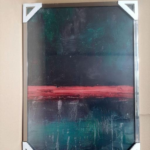 Cuadro con lámina de Arte Moderno Rojo Negro, Ambiente Contemporáneo, Marco color Níquel. [2]