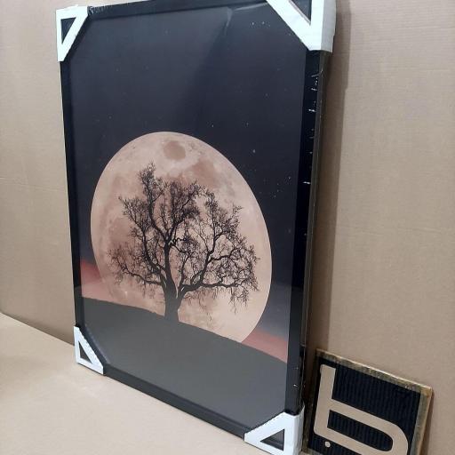 Cuadro con lámina de Luna Llena Arbol Sombreado, Arte Decorativo, Marco color Negro. [2]