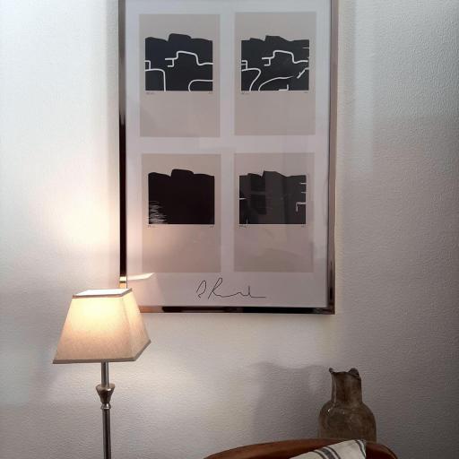 Cuadro con lámina de Arte Contemporáneo, Monocromático Blanco y Negro, Marco color Níquel. [3]