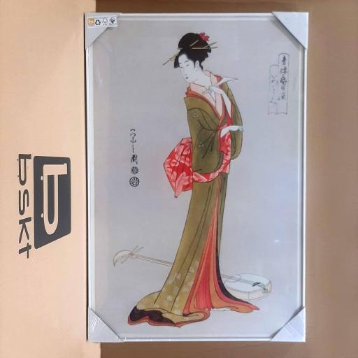 Lienzo enmarcado en madera color Blanco Arte Japonés, Geisha. Decorativo [1]