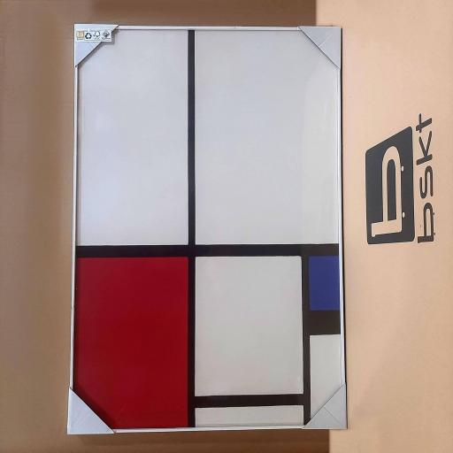 Lienzo enmarcado en madera color Blanco, Composición Azul, Rojo, Mondrian [1]