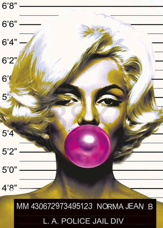 Cuadro en lienzo Marilyn Monroe chicle cárcel detenida mugshot prontuario foto policial ficha policía