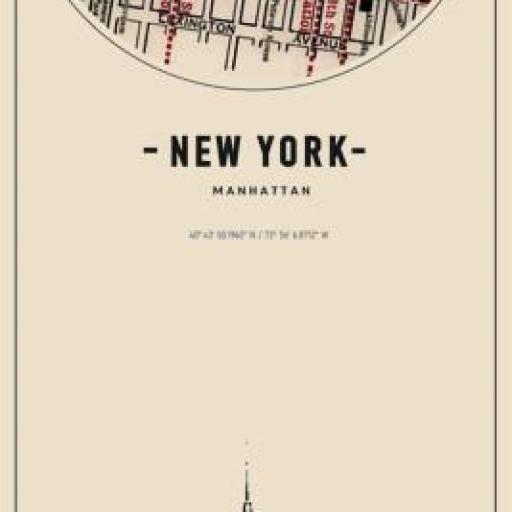Cuadro en lienzo montado sobre bastidor  mapa de Manhattan NY New  York vintage