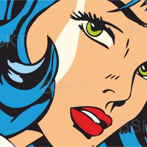 Cuadro en lienzo moderno Pop art chica con lazo azul cómic estilo Roy Lichtenstein