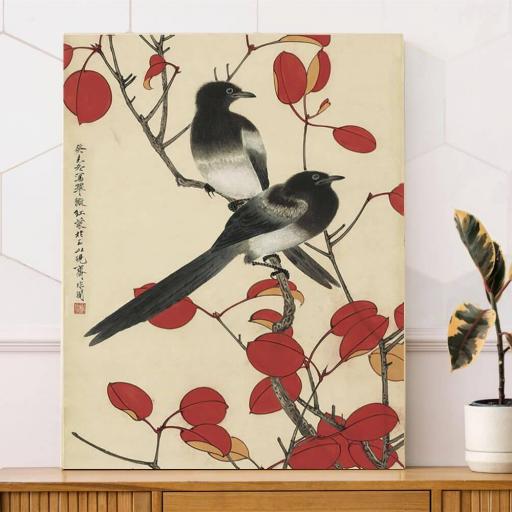 Cuadro en lienzo Pájaros en rama, Arte Japonés [1]