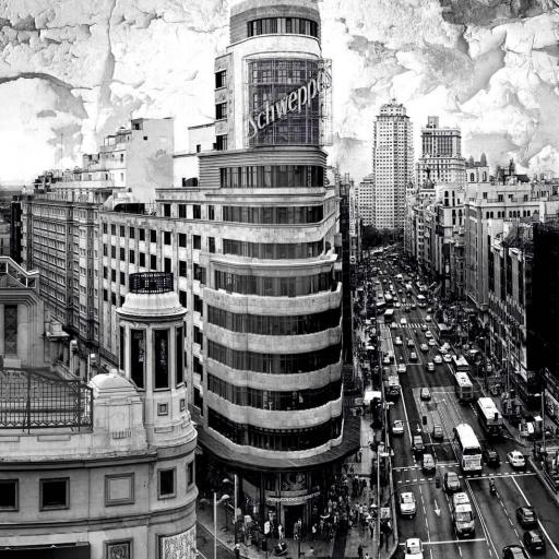 Cuadro en lienzo Edificio Carrión Gran Vía, Madrid Blanco y Negro [0]