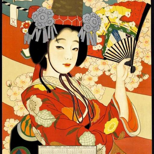 Cuadro en lienzo cartel calendario clásico japonés