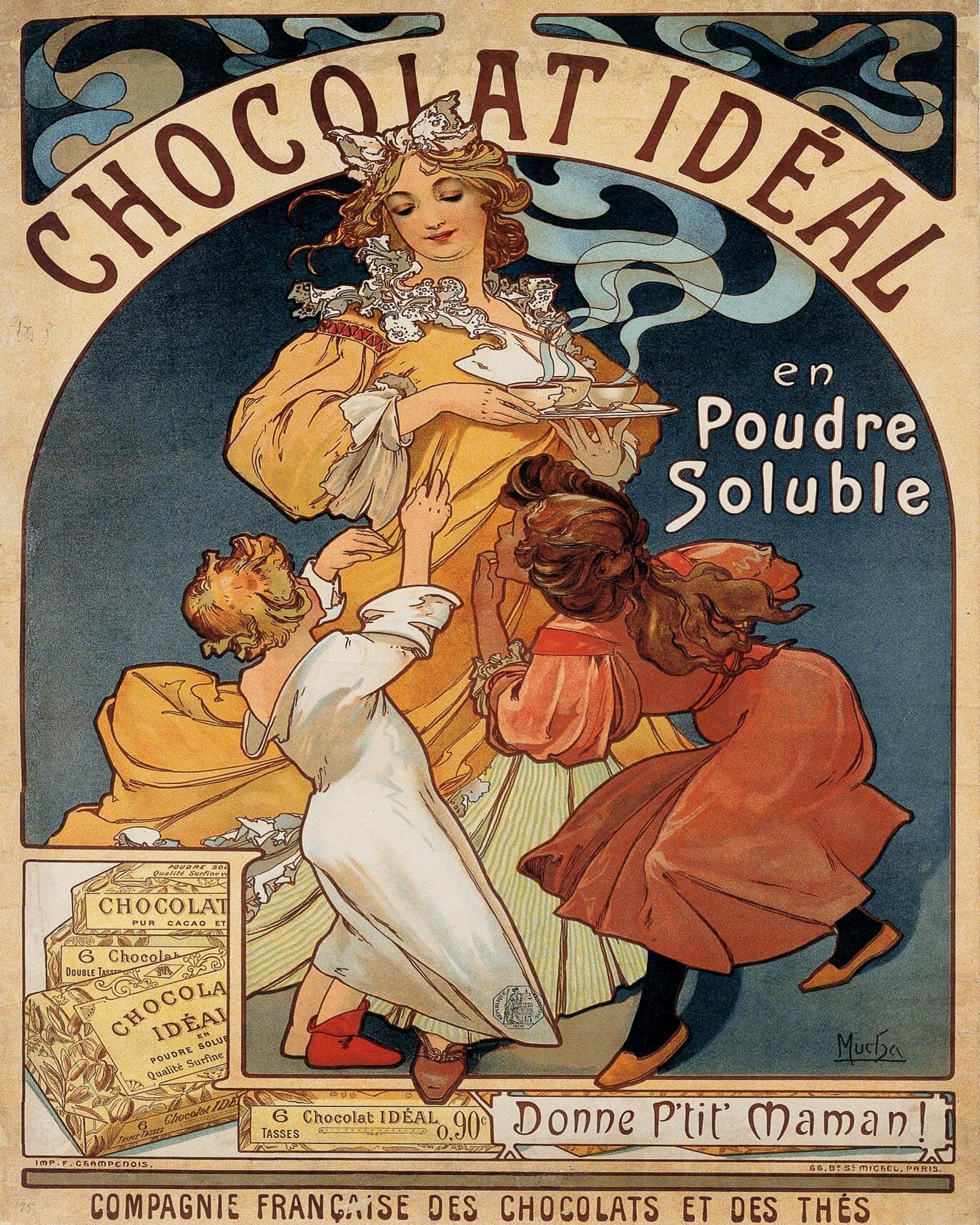 Cuadro en lienzo anuncio publicitario vintage, Compañía francesa chocolate y Te.