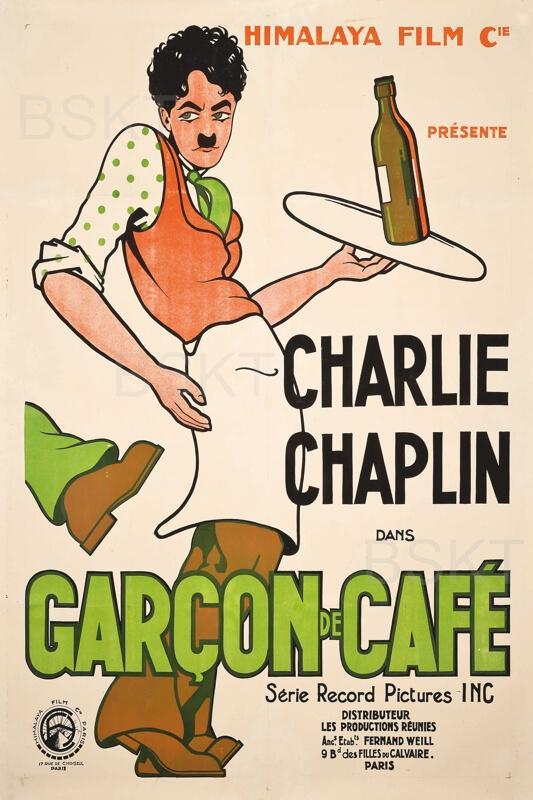 Cuadro en lienzo clásico Charlot Chaplin Garcon cafe