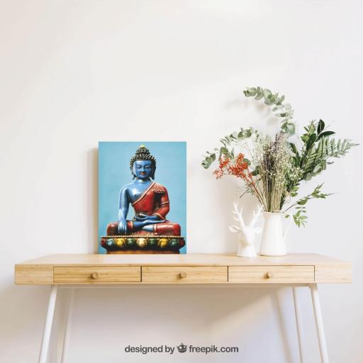 Cuadro en lienzo Buda color, fondo Azul. [1]