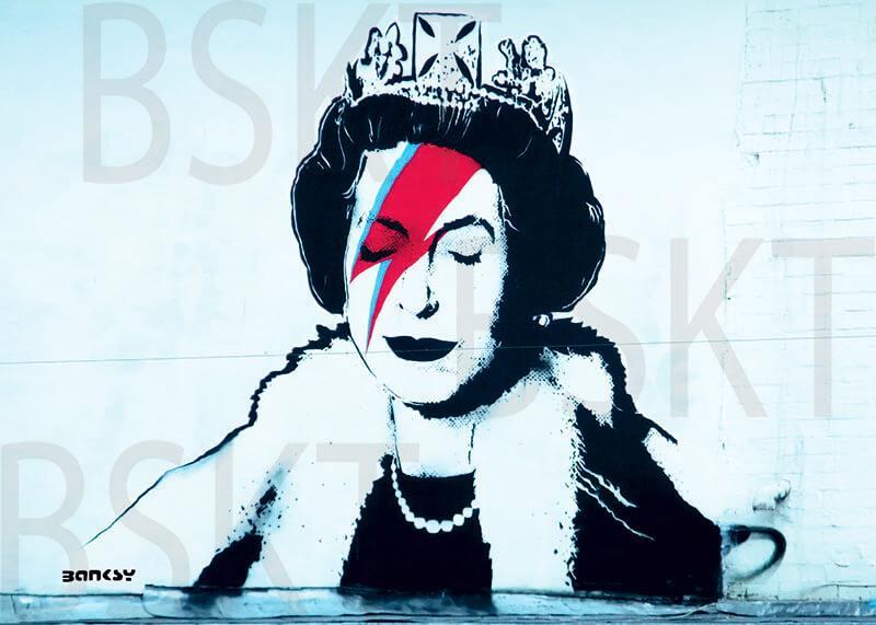 Cuadro en lienzo montado sobre bastidor BANKSY Bowie reina Isabel Aladdin Sane Graffiti