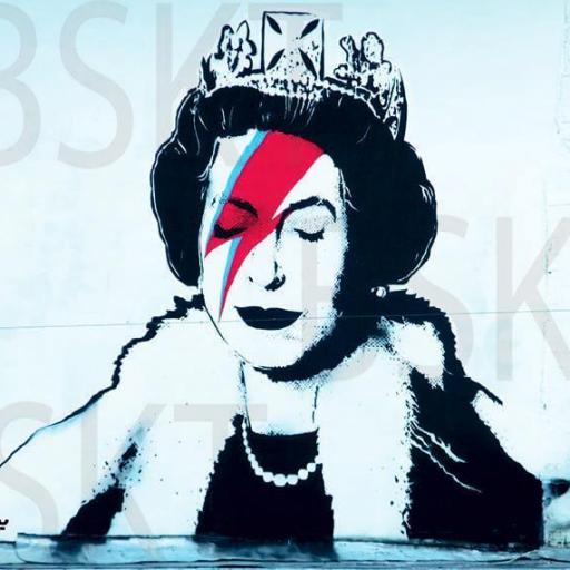 Cuadro en lienzo montado sobre bastidor BANKSY Bowie reina Isabel Aladdin Sane Graffiti [0]