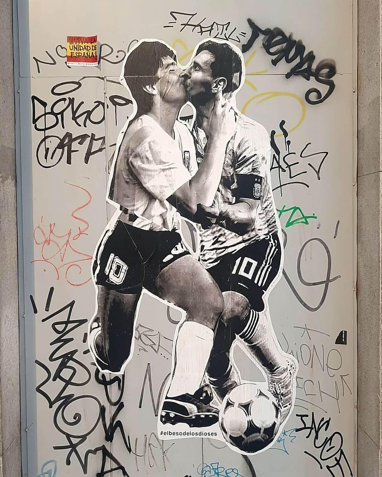 Cuadro en lienzo fútbol Maradona, Messi, Arte Urbano.