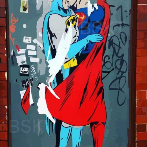 Cuadro en lienzo graffiti superman y batman besándose [0]