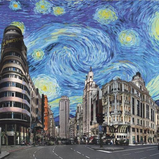 Cuadro en lienzo Gran Via de Madrid, Edificio Carrion, Impresionista. Diseño BSKT. [0]