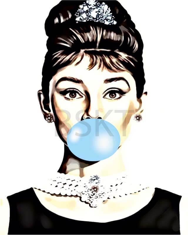 Cuadro en lienzo Audrey Hepburn chicle 