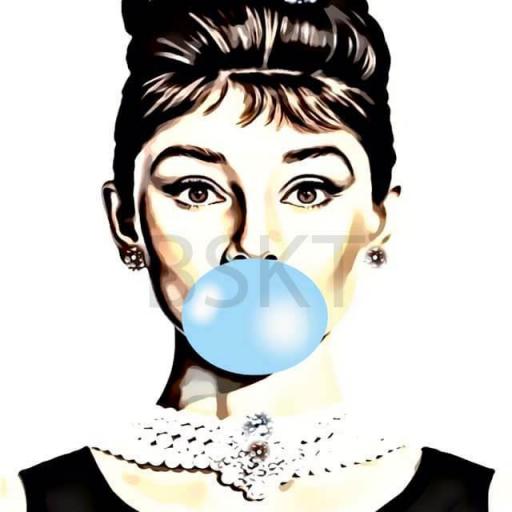 Cuadro en lienzo Audrey Hepburn chicle 
