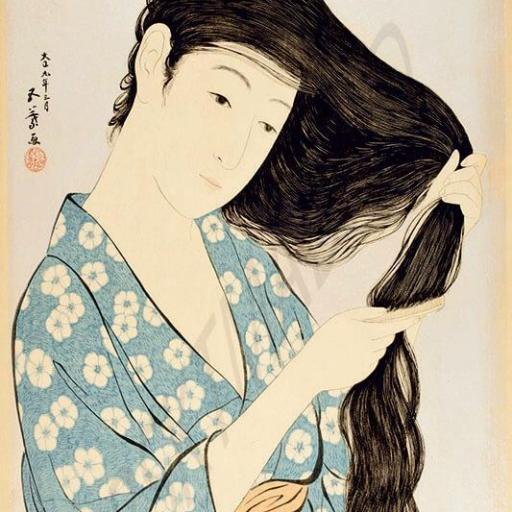 Cuadro lienzo pintura clásica japonesa mujer peinándose 
