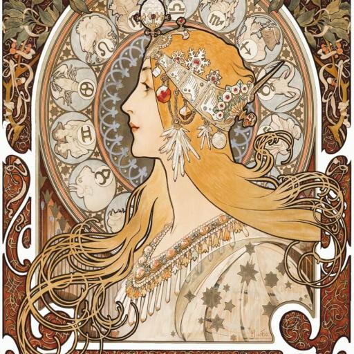 Cuadro en lienzo Horoscopo La Plume Alfons Mucha, Art Nouveau  [0]