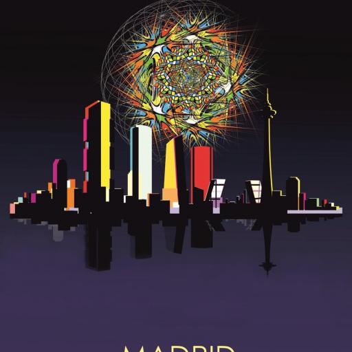 Cuadro de lienzo moderno sky line Madrid nocturno. Diseño exclusivo BSKT Madrid.