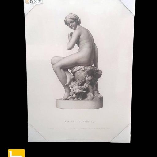 Cuadro en lienzo figura Ninfa sentada, escultura mármol blanco.  Mitología Griega. [2]