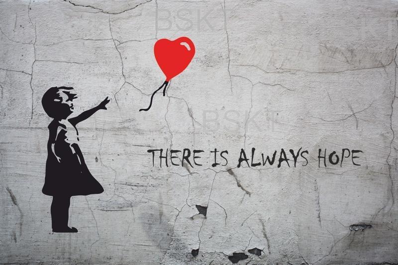 Cuadro en lienzo canvas Banksy graffiti there is always hope, niña globo, girl with balloon
