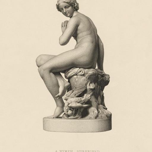 Cuadro en lienzo figura Ninfa sentada, escultura mármol blanco.  Mitología Griega. [0]