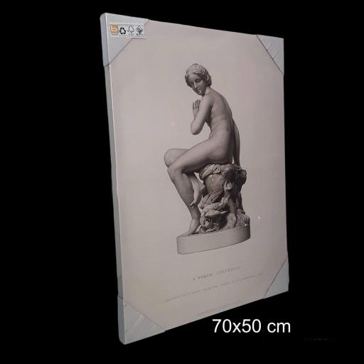 Cuadro en lienzo figura Ninfa sentada, escultura mármol blanco.  Mitología Griega. [3]