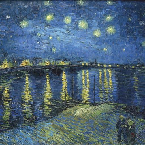 Cuadro en lienzo montado sobre bastidor, Vincent Van Gogh, Noche estrellada sobre el Ródano. [0]